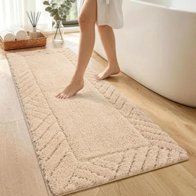 Alt view image 2 of 6 - 48x17 Long Bathroom Runner Rugs Beige, Non Slip Washable Bath Rugs