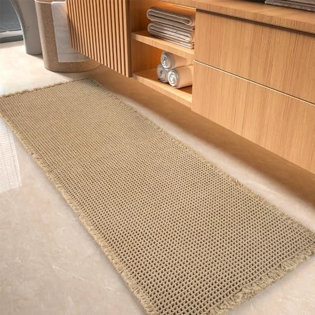 Alt view image 3 of 5 - tchdio Waffle Bath Mat Rug, Super Absorbent Non Slip Bath Mats for Bathroom Mat Ultra Soft Bathmat Machine Washable Bathroom Rugs with Tassels, Bath Rugs Beside Tub, 18" x 30"