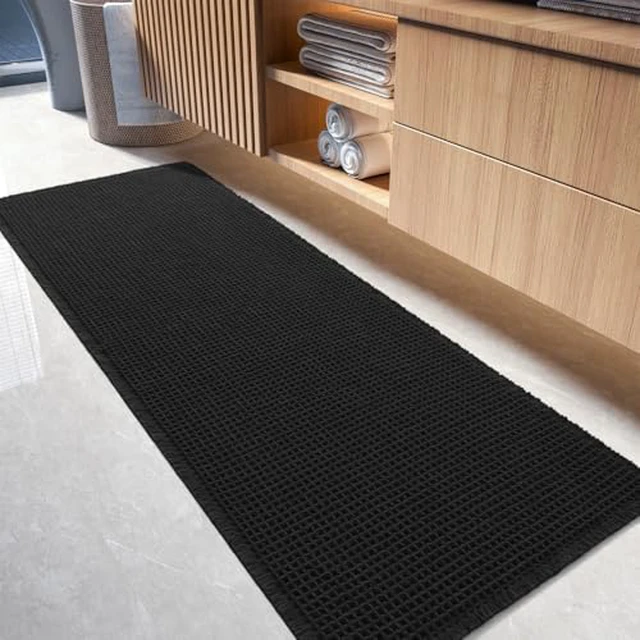 Alt view image 4 of 5 - tchdio Waffle Bath Mat Rug, Super Absorbent Non Slip Bath Mats for Bathroom Mat Ultra Soft Bathmat Machine Washable Bathroom Rugs with Tassels, Bath Rugs Beside Tub, 18" x 30"