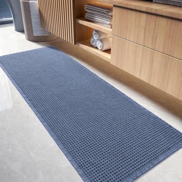 Alt view image 5 of 5 - tchdio Waffle Bath Mat Rug, Super Absorbent Non Slip Bath Mats for Bathroom Mat Ultra Soft Bathmat Machine Washable Bathroom Rugs with Tassels, Bath Rugs Beside Tub, 18" x 30"