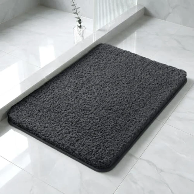 Alt view image 2 of 5 - Polyester Bathroom Rug 17"x24" Dark Gray, Non-Slip Soft Bath Mat
