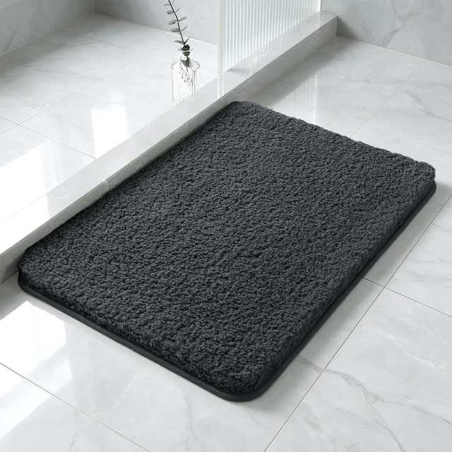 Main image of Polyester Bathroom Rug 17"x24" Dark Gray, Non-Slip Soft Bath Mat