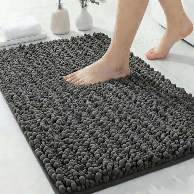 Alt view image 3 of 5 - ILANGO Bathroom Rug Dark Grey 24x17,Extra Soft Absorbent Chenille Bath Rug