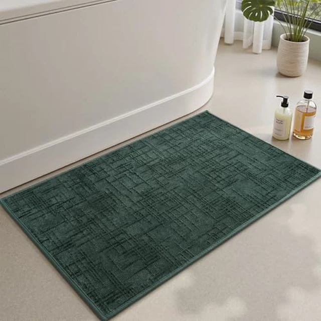 Alt view image 2 of 6 - AMOAMI Bath Mat Non Slip Super Absorbent Quick Dry Bath Mats for Bathroom Floor Rubber Backing Washable Bathroom Rugs Modern Woven Jacquard Mat, Beside Tub Bath Rugs, 17" x 24", Blue