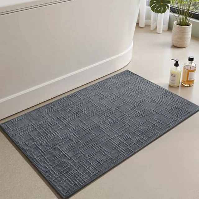 Alt view image 3 of 6 - AMOAMI Bath Mat Non Slip Super Absorbent Quick Dry Bath Mats for Bathroom Floor Rubber Backing Washable Bathroom Rugs Modern Woven Jacquard Mat, Beside Tub Bath Rugs, 17" x 24", Blue