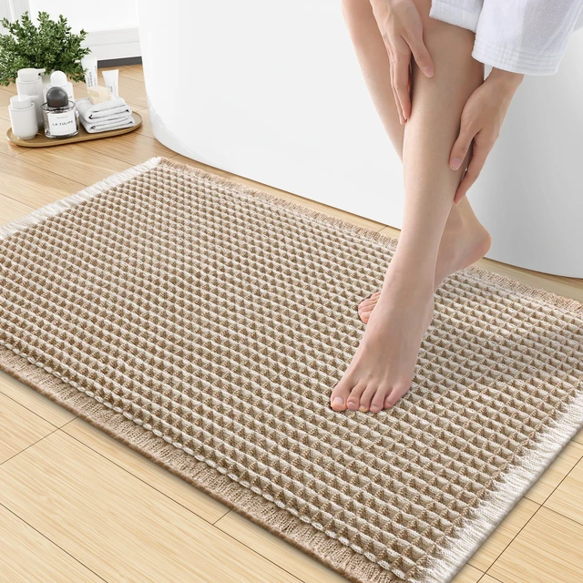 Main image of Smiry Waffle Bath Mat 30X18, Soft Absorbent Bathroom Rugs, Brown & Cream