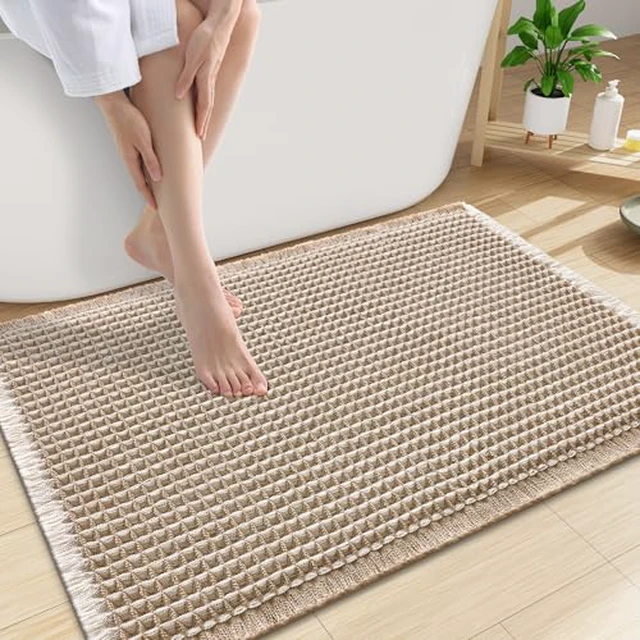 Alt view image 3 of 5 - Smiry Waffle Bath Mat 30X18, Soft Absorbent Bathroom Rugs, Brown & Cream