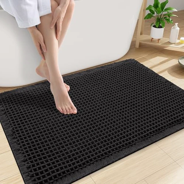 Alt view image 4 of 5 - Smiry Waffle Bath Mat 30X18, Soft Absorbent Bathroom Rugs, Brown & Cream