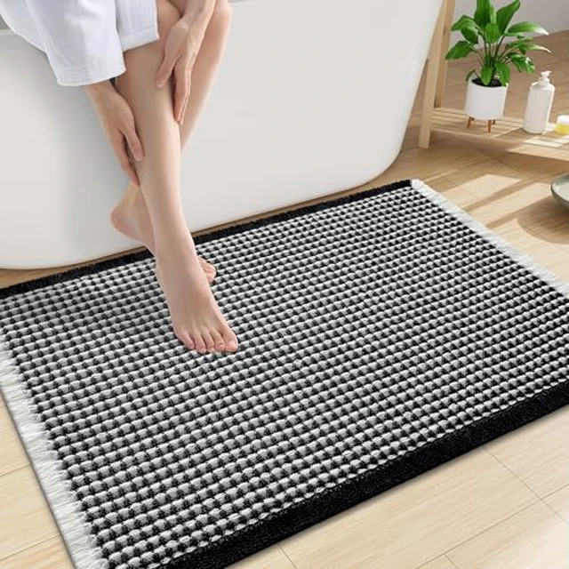 Alt view image 5 of 5 - Smiry Waffle Bath Mat 30X18, Soft Absorbent Bathroom Rugs, Brown & Cream