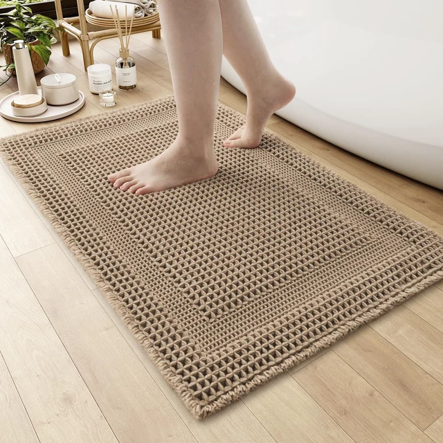 Main image of AMOAMI Waffle Bath Mat, Absorbent Bathroom Rugs Non Slip 18''x30'' Beige