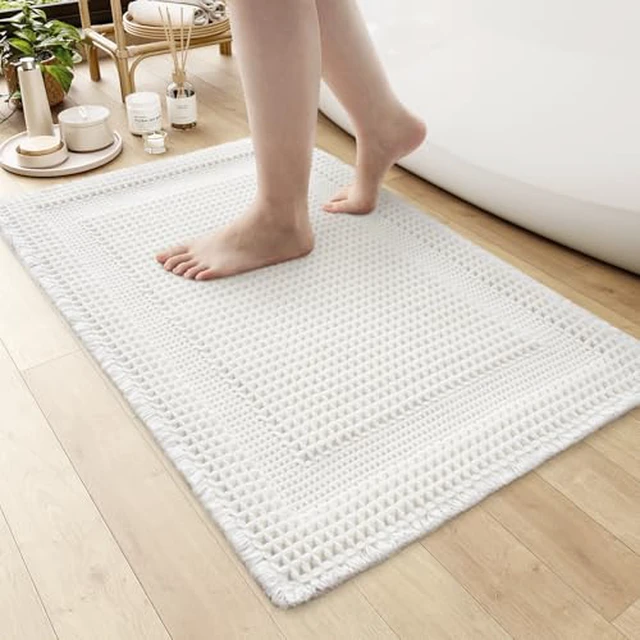 Alt view image 3 of 5 - AMOAMI Waffle Bath Mat, Absorbent Bathroom Rugs Non Slip 18''x30'' Beige