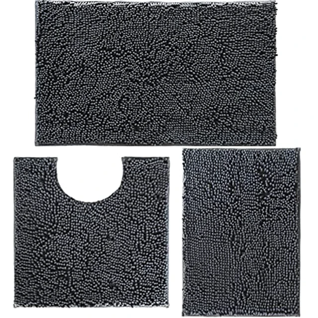 Alt view image 2 of 6 - Bathroom Rugs Set Non Slip 3 Piece Bath Mat Washable Chenille Bath Rugs with PVC Backing Bath Carpet,Absorbent Bathroom Mats with Toilet Rug,Bath Mats for Bathroom,Bedroom, Kitchen,Tub,Home Decor