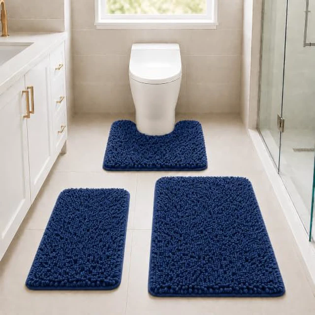 Alt view image 4 of 6 - Bathroom Rugs Set Non Slip 3 Piece Bath Mat Washable Chenille Bath Rugs with PVC Backing Bath Carpet,Absorbent Bathroom Mats with Toilet Rug,Bath Mats for Bathroom,Bedroom, Kitchen,Tub,Home Decor