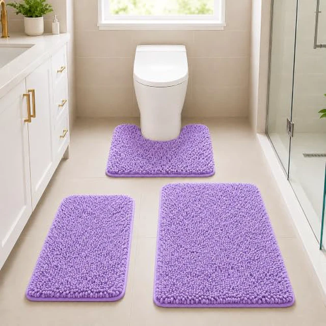 Alt view image 6 of 6 - Bathroom Rugs Set Non Slip 3 Piece Bath Mat Washable Chenille Bath Rugs with PVC Backing Bath Carpet,Absorbent Bathroom Mats with Toilet Rug,Bath Mats for Bathroom,Bedroom, Kitchen,Tub,Home Decor