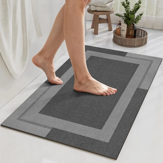 Main image of YDKGL Non Slip Bath Mat Thin Bathroom Rugs Fit Under Door Dark Grey 16"x24"