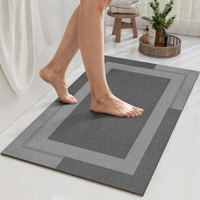 Alt view image 2 of 5 - YDKGL Non Slip Bath Mat Thin Bathroom Rugs Fit Under Door Dark Grey 16"x24"