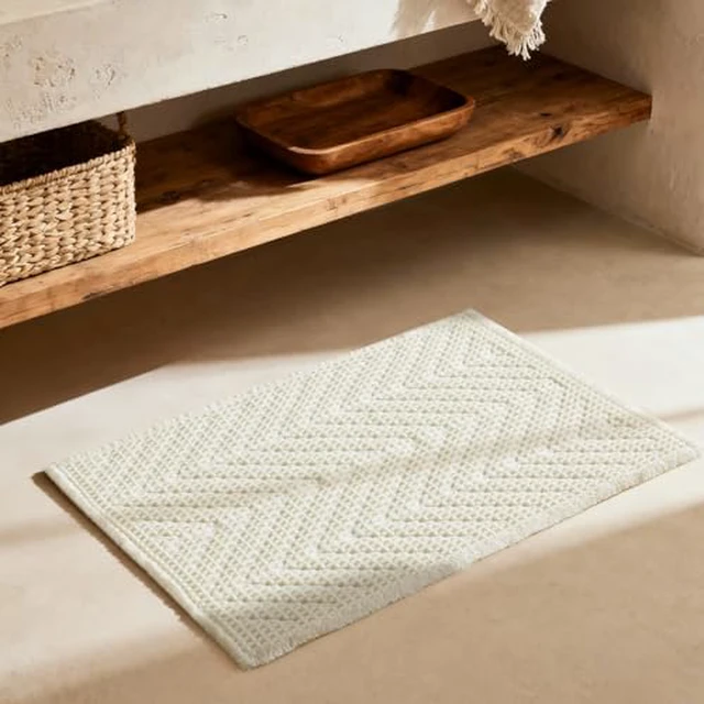 Alt view image 4 of 5 - Sunfly Boho Bathroom Rug, Herringbone Waffle Bath Mat Non-Slip Washable Super Absorbent Quick Dry, Farmhouse Bath Mat for Bathroom Floor Decor 20"*30" Khaki