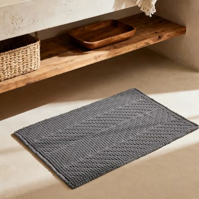 Alt view image 5 of 5 - Sunfly Boho Bathroom Rug, Herringbone Waffle Bath Mat Non-Slip Washable Super Absorbent Quick Dry, Farmhouse Bath Mat for Bathroom Floor Decor 20"*30" Khaki