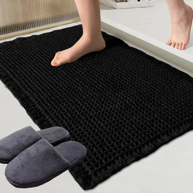 Alt view image 2 of 5 - ZALL Tan Waffle Bath Mat,Super Absorbent Non Slip Bathroom Rug,Brown 18x30inch,Machine Washable Ultra Soft Floor Mats