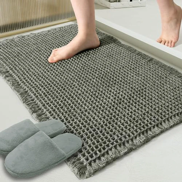 Alt view image 4 of 5 - ZALL Tan Waffle Bath Mat,Super Absorbent Non Slip Bathroom Rug,Brown 18x30inch,Machine Washable Ultra Soft Floor Mats