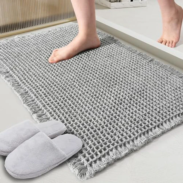 Alt view image 5 of 5 - ZALL Tan Waffle Bath Mat,Super Absorbent Non Slip Bathroom Rug,Brown 18x30inch,Machine Washable Ultra Soft Floor Mats