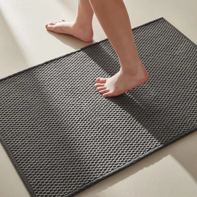 Alt view image 2 of 5 - TYUU Bathroom Rugs Non Slip Washable, Super Absorbent Thin Bath Mat Small Quick Dry Low Pile Bathroom Rug, Dark Grey 16"x24"