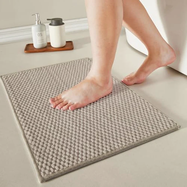 Alt view image 4 of 5 - TYUU Bathroom Rugs Non Slip Washable, Super Absorbent Thin Bath Mat Small Quick Dry Low Pile Bathroom Rug, Dark Grey 16"x24"