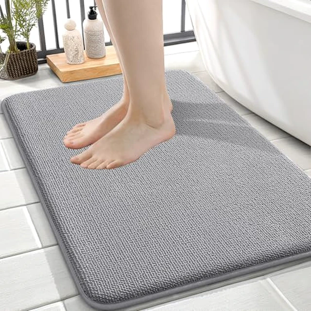 Alt view image 2 of 5 - Thick Memory Foam Small Bathroom Rug 24x16, Absorbent Bath Mat, Grey