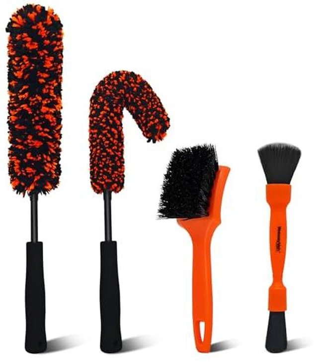 Alt view image 2 of 6 - YeewayVeh 4PCS Car Wheel Cleaning Kit, Bendable Wool Brush, Orange&Black