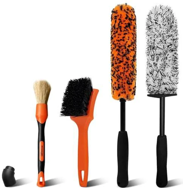 Alt view image 3 of 6 - YeewayVeh 4PCS Car Wheel Cleaning Kit, Bendable Wool Brush, Orange&Black