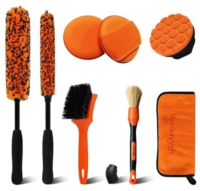 Alt view image 6 of 6 - YeewayVeh 4PCS Car Wheel Cleaning Kit, Bendable Wool Brush, Orange&Black