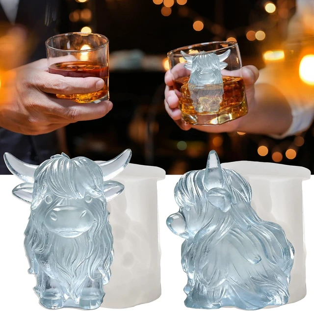 Main image of 3D Highland Cow Ice Cube Silicone Molds Tray for Whiskey, Cocktail, Drink, Bar; Rich Details. Fun Animal Mold for DIY Taba Squishy Chocolate Soap Candle Resin Gift for Women Girls Boys; 2 Pack