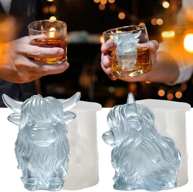 Alt view image 2 of 5 - 3D Highland Cow Ice Cube Silicone Molds Tray for Whiskey, Cocktail, Drink, Bar; Rich Details. Fun Animal Mold for DIY Taba Squishy Chocolate Soap Candle Resin Gift for Women Girls Boys; 2 Pack
