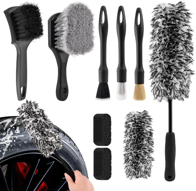 Main image of 9-Piece Car Wheel & Tire Cleaning Brush Kit, Soft-Bristle Wheel Brushes, Microfiber Flat Brush, Detailing Brushes & Cleaning Pads for Cars, Trucks & SUVs