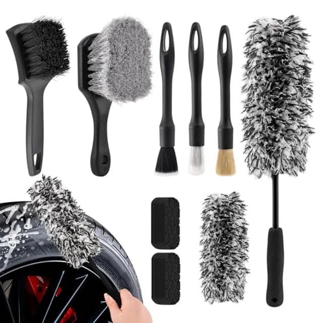 Alt view image 2 of 3 - 9-Piece Car Wheel & Tire Cleaning Brush Kit, Soft-Bristle Wheel Brushes, Microfiber Flat Brush, Detailing Brushes & Cleaning Pads for Cars, Trucks & SUVs