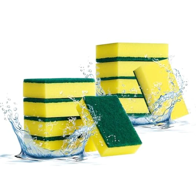 Alt view image 2 of 6 - 10-Pack Heavy Duty Scrub Sponges, Non-Scratch Kitchen Sponge with Durable Scouring Pad, Dual-Sided Cleaning Reusable Sponge for Dishes, Pots, Pans, Sinks Extra Absorbent & Long-Lasting