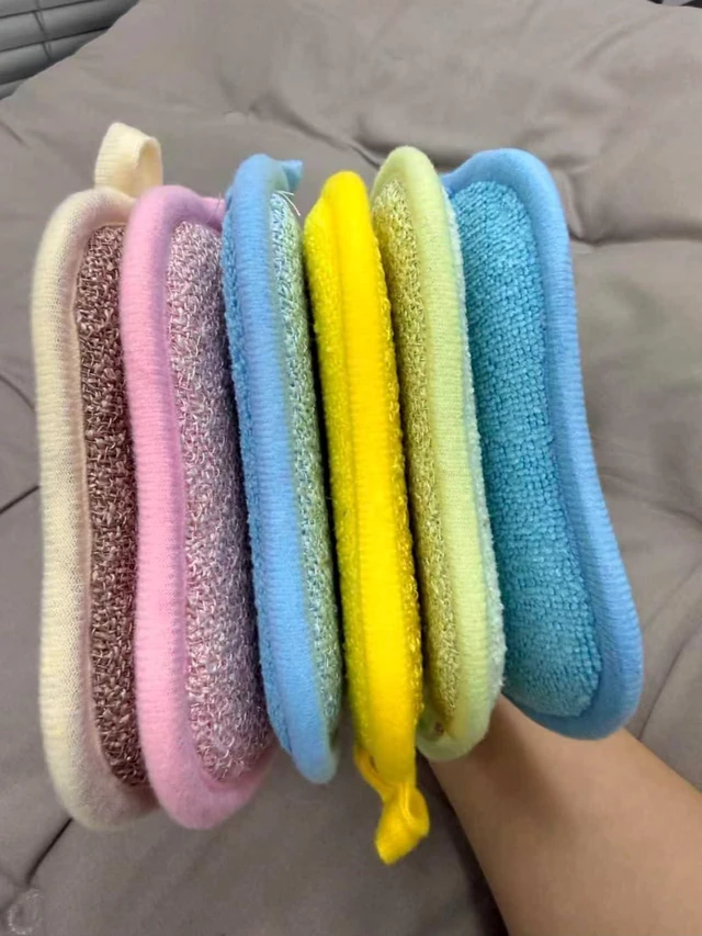Alt view image 5 of 6 - Dish Sponge Kitchen Sponges,Scrub Sponges,Double Sided Cleaning,Non Scratch,Ultra fine Fiber Wiping+Stainless Steel Wire to Remove Stubborn Stains,Durable Thickening (Large 6-Pack)