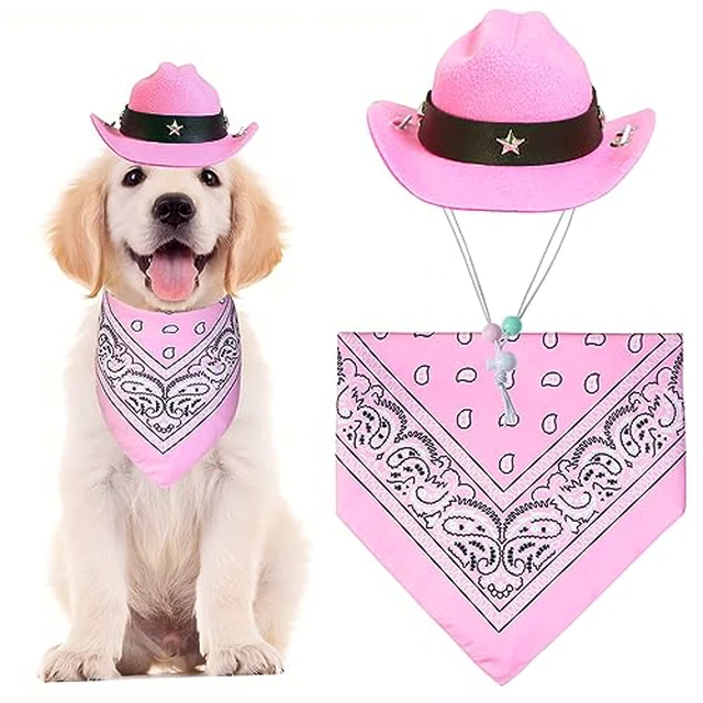 Alt view image 3 of 7 - GOYOSWA Dog Halloween Costumes, Dog Cowboy Costume Halloween Dog Cowboy Hat Halloween Dog Bandana Scarf Funny Dog Halloween Costumes for Small Medium Large Dogs Pets (Brown Hat & Red Bandana, Larg