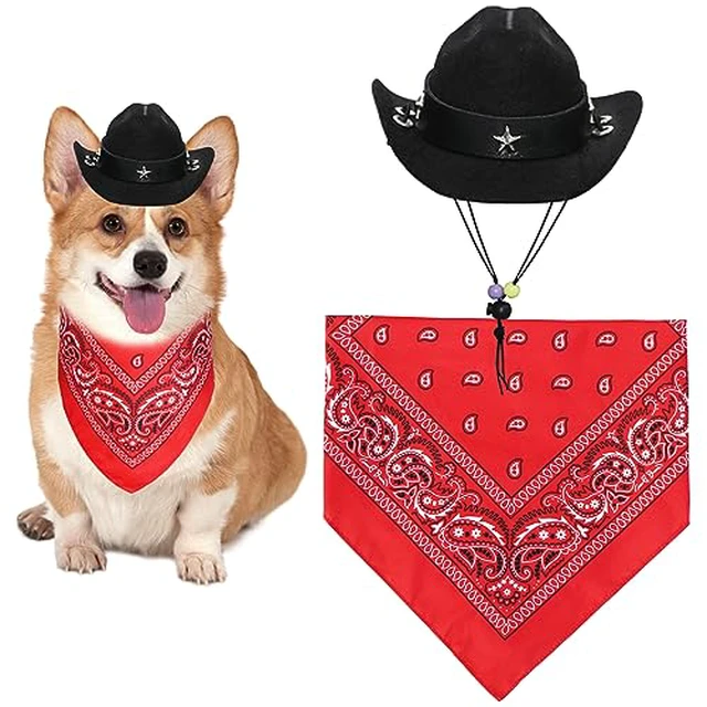Alt view image 4 of 7 - GOYOSWA Dog Halloween Costumes, Dog Cowboy Costume Halloween Dog Cowboy Hat Halloween Dog Bandana Scarf Funny Dog Halloween Costumes for Small Medium Large Dogs Pets (Brown Hat & Red Bandana, Larg