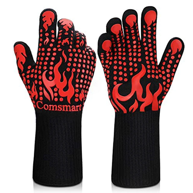 Alt view image 2 of 6 - Comsmart BBQ Gloves, 1472 Degree F Heat Resistant Grilling Gloves Silicone Non-Slip Oven Gloves Long Kitchen Gloves for Barbecue, Cooking, Baking, Cutting
