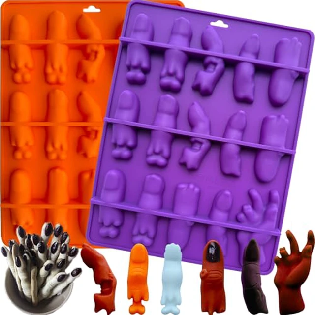 Alt view image 5 of 5 - 2 Pack Halloween Chocolate Candy Silicone Mold, Halloween Molds Pumpkin Bat Witch Hat Cat Skull Haunted House Gummy Fondant Baking Mold for DIY Ice Cube Wax Melts, Halloween Party Cupcake Decorating