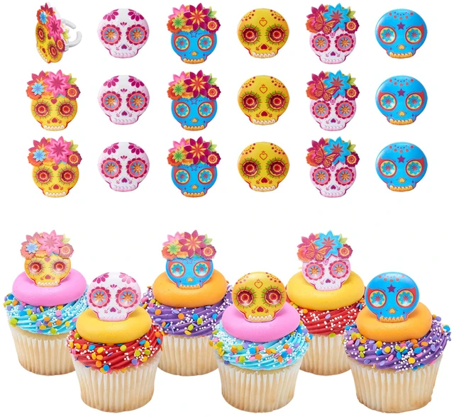 Main image of DecoPac Calavera Mask Cake Toppers, Día de los Muertos, 24 Count, 24-Pack