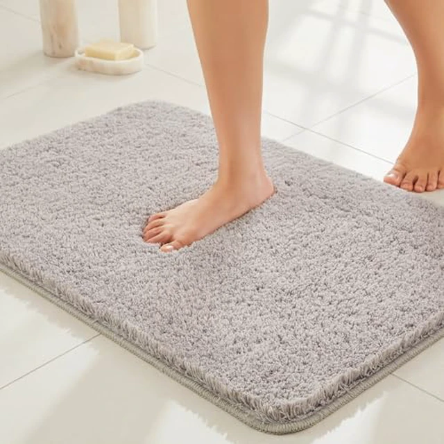 Alt view image 4 of 5 - TYUU Black Bathroom Rug, Ultra Soft Bath Rugs Non Slip Washable, Super Absorbent Quick Dry Small Bath Mat with Rubber Backing for Bathroom Floor, Shower, or Sink, Black 16" x 24"