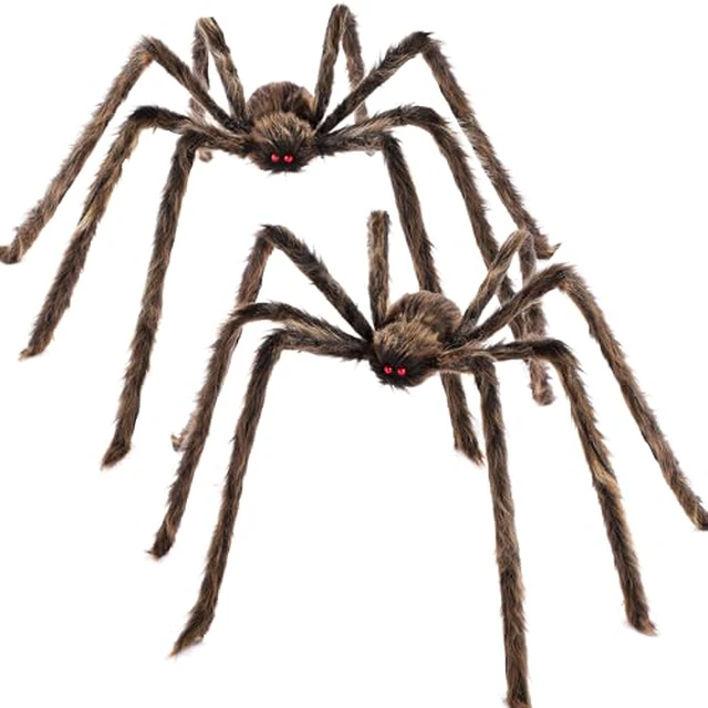 Alt view image 3 of 6 - 2 Pack 4 Ft Halloween Spider Decorations Outdoor, Scary Large Giant Spiders with Adjustable Legs for Halloween Outside Decor, Yard Lawn Indoor Haunted House Props