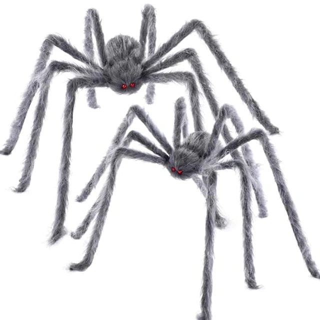 Alt view image 4 of 6 - 2 Pack 4 Ft Halloween Spider Decorations Outdoor, Scary Large Giant Spiders with Adjustable Legs for Halloween Outside Decor, Yard Lawn Indoor Haunted House Props