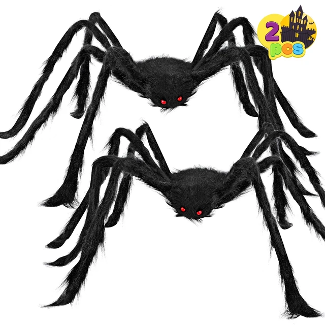 Main image of 2 Pack 4 Ft Halloween Spider Decorations Outdoor, Scary Large Giant Spiders with Adjustable Legs for Halloween Outside Decor, Yard Lawn Indoor Haunted House Props