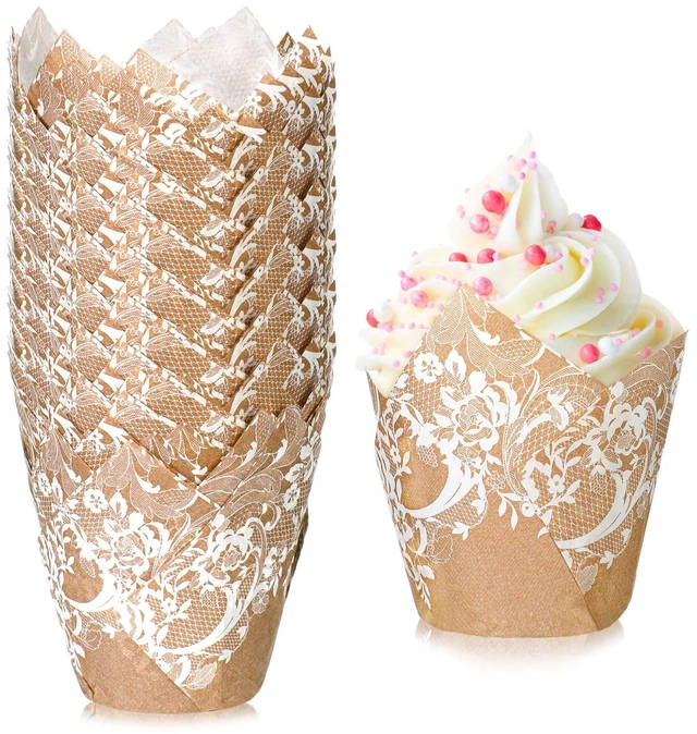 Main image of 200 Pcs Wedding Tulip Cupcake Liner Tulip Muffin Liner, Lace