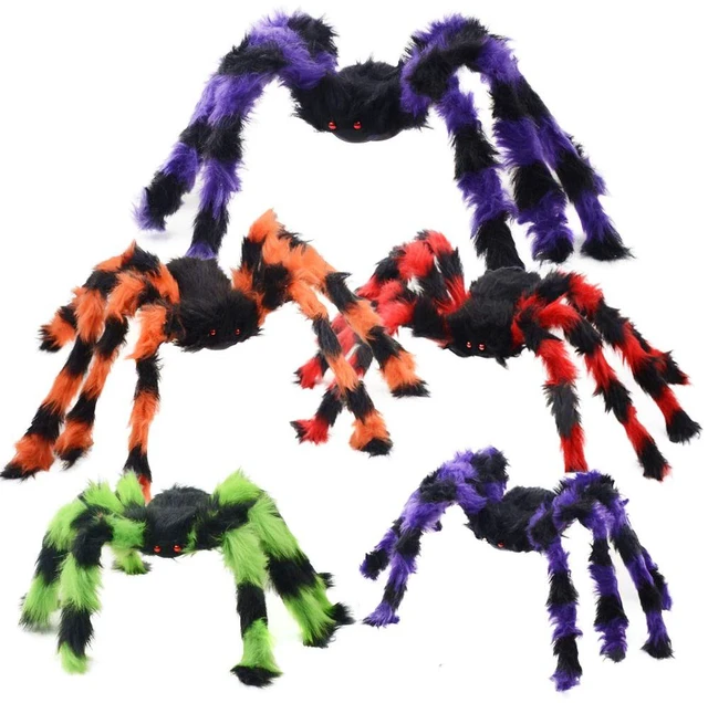 Main image of 5pcs Halloween Spider Giant Spider with Red Eyes Colorful Hairy Scary Halloween Spider Decorations for Indoor,Outdoor(1pcs 30",2pcs 20",2pcs 12")