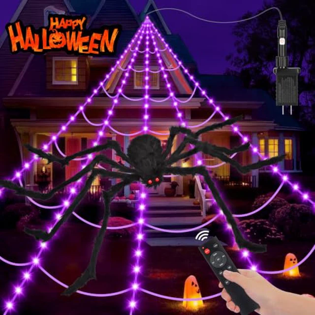 Alt view image 4 of 4 - OCATO 200" Halloween Decorations Spider Web Outdoor +59" Giant Spider Décor
