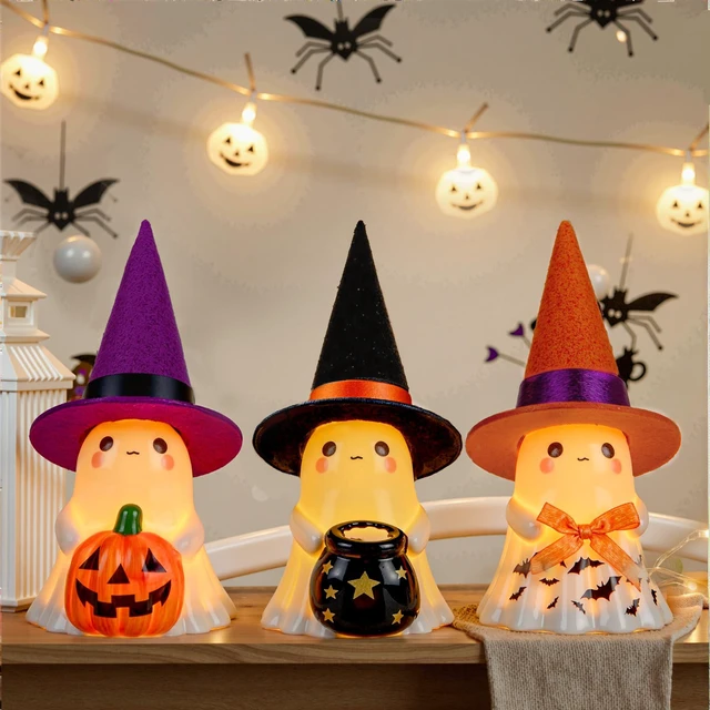 Main image of Halloween Decorations Indoor,3Pcs Cute Spooky Ceramic Ghost Halloween Decorations,Ghost Figurines with Hats - Adorable Tabletop Decor for Mantel,Party, Home, Porch Decor